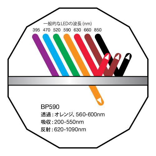 BP590: オレンジバンドパス: 560-600nm透過