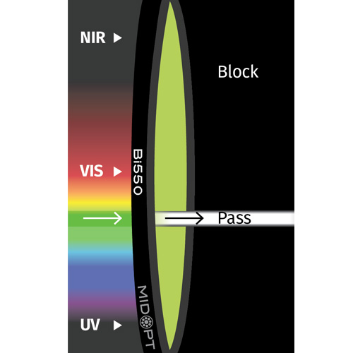 Bi550: グリーン干渉バンドパス: 535-558nm透過