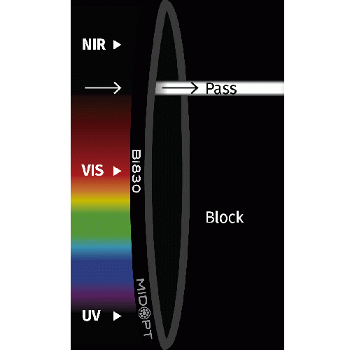 Bi830: NIR干渉バンドパス: 810-850nm透過